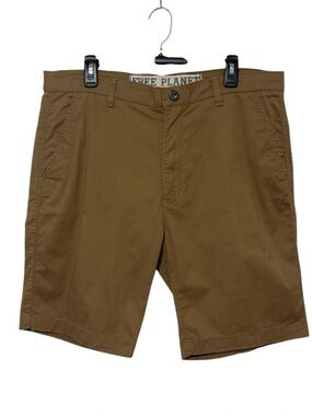 Free Planet Men's 36 Brown Stretch Chino Flat Front Casual Walking Shorts